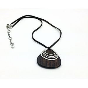 Mexx Wood Silver Metal Suede Cord Necklace